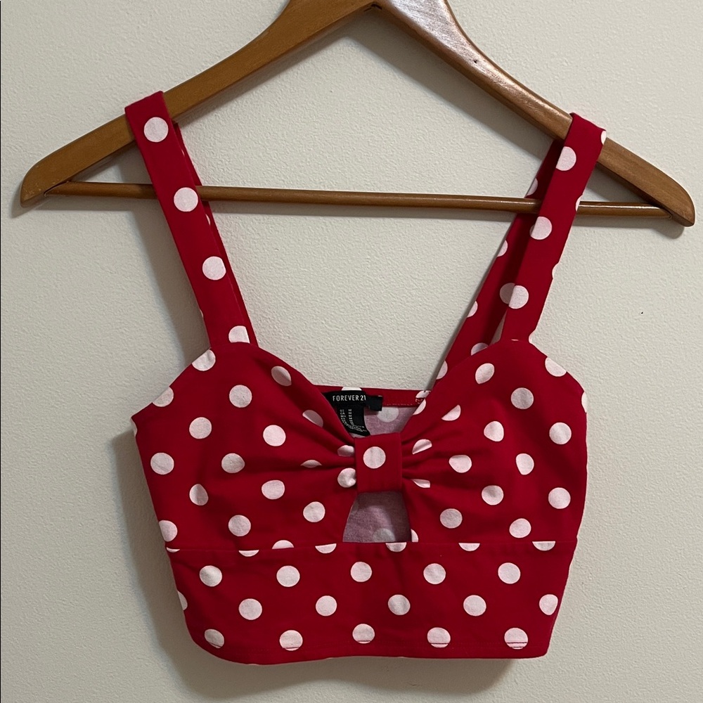 Forever 21 Polka Dot Sweetheart Bralette Tank Crop Top medium Red - Picture 2 of 8